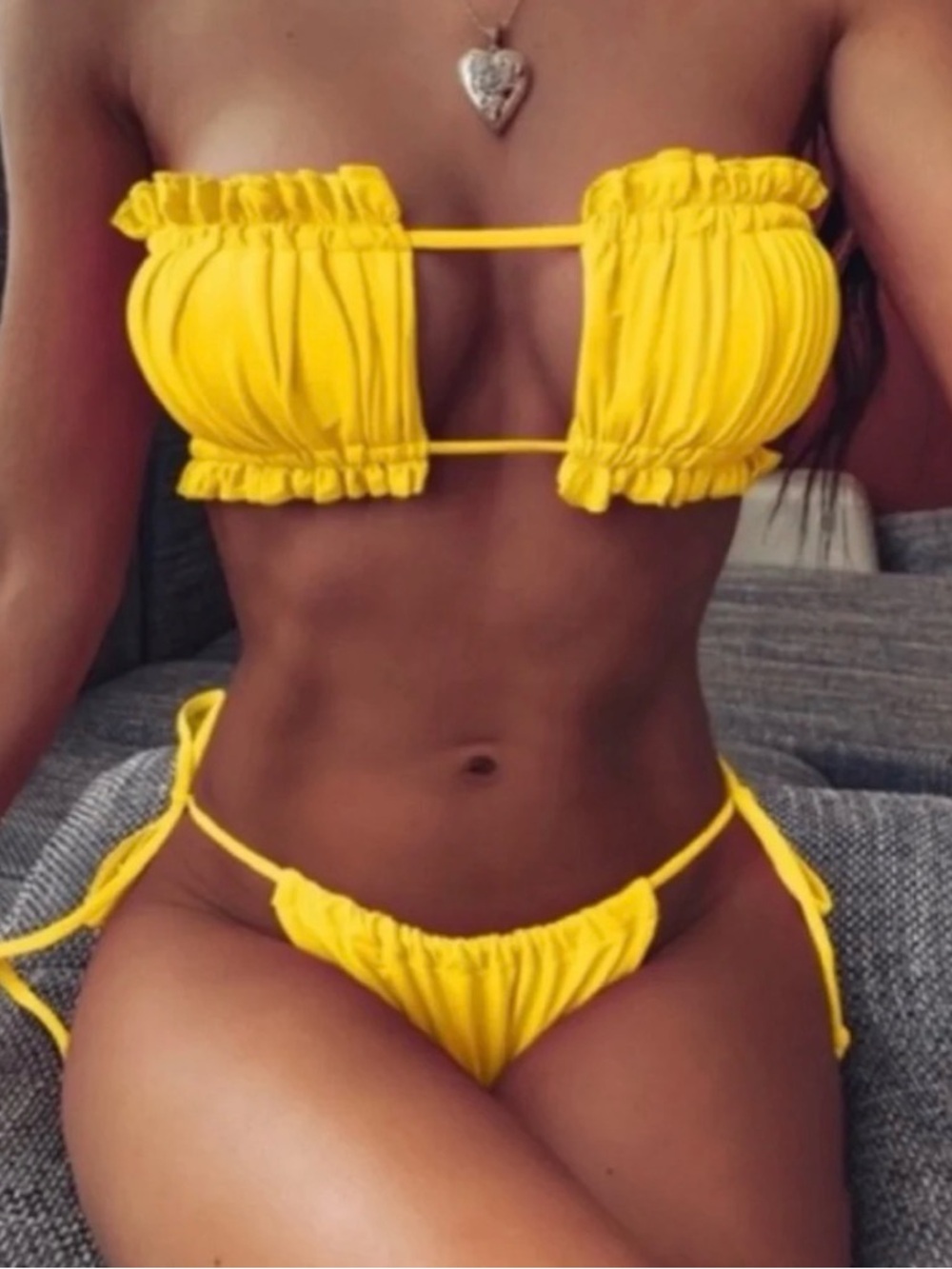 Yellow strapless bikini